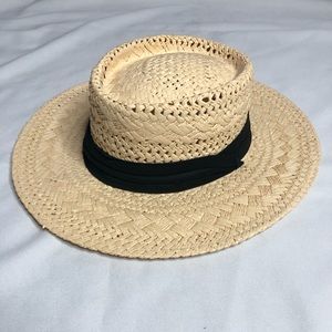 NWOT Summer Straw Hat‎ in Cream with Black Tie